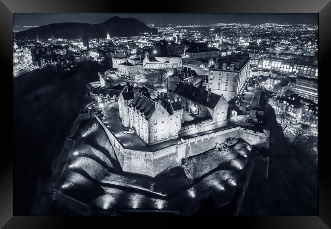 Edinburgh Castle Monotone Framed Print by Apollo Aerial Photography