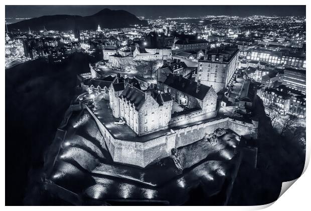 Edinburgh Castle Monotone Print by Apollo Aerial Photography
