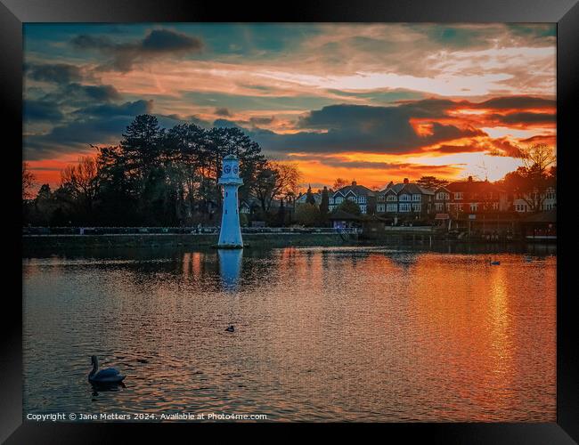 Sunset at Roath Park Framed Print by Jane Metters