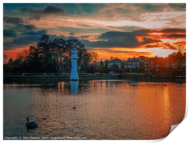 Sunset at Roath Park Print by Jane Metters