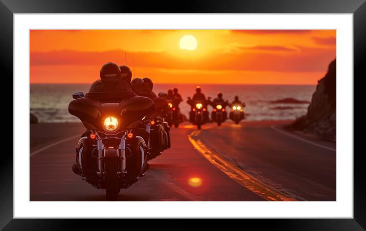 Harley-Davidson Sunset Ride Framed Mounted Print by T2 