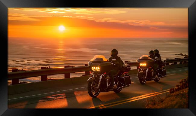 Harley-Davidson Sunset Ride Framed Print by T2 
