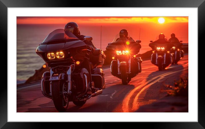 Harley-Davidson Sunset Ride Framed Mounted Print by T2 