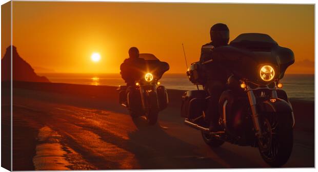 Harley-Davidson Sunset Ride Canvas Print by T2 