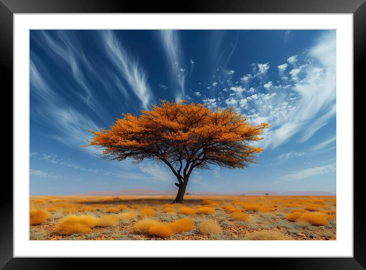 Lone Tree Desert Landscape Framed Mounted Print by T2 