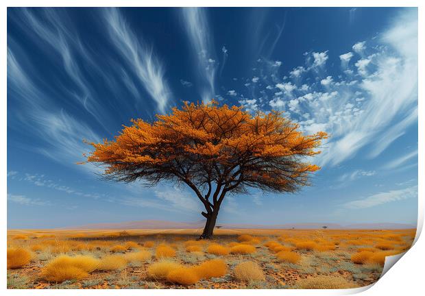 Lone Tree Desert Landscape Print by T2 