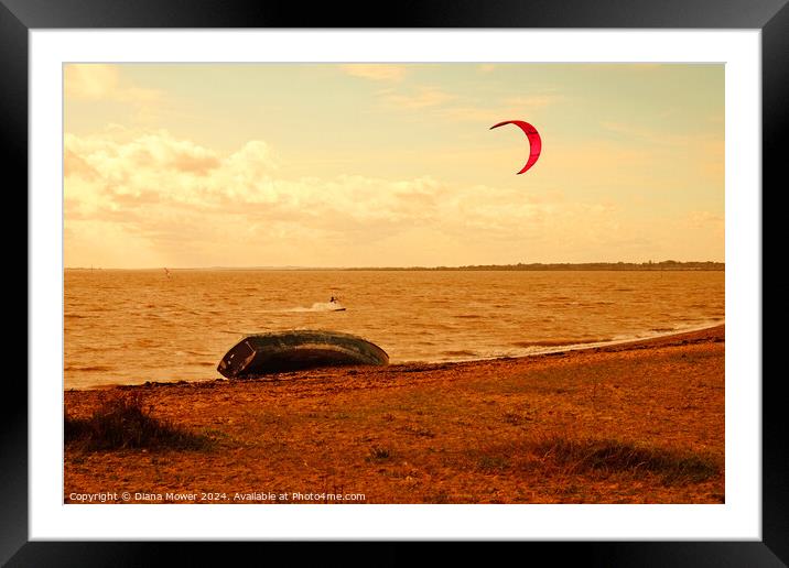 Kite Surfing Mersea island Framed Mounted Print by Diana Mower
