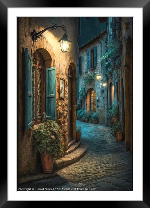 Tuscan Village at Twilight Framed Mounted Print by Harold Ninek