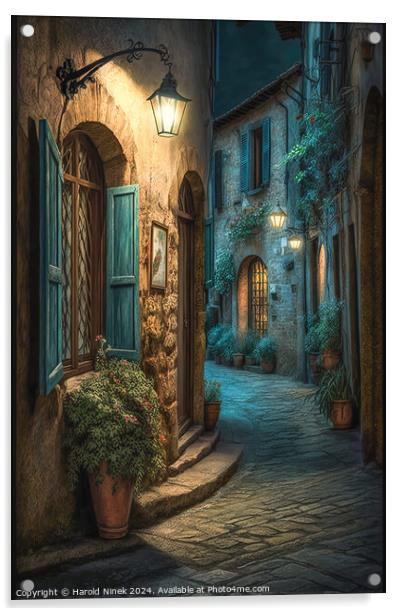 Tuscan Village at Twilight Acrylic by Harold Ninek