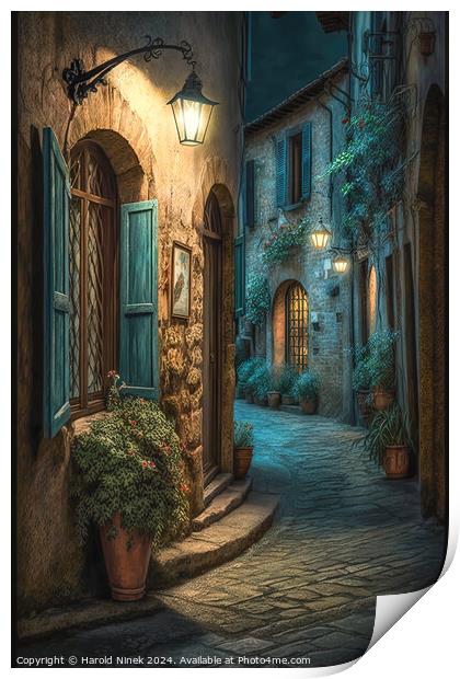 Tuscan Village at Twilight Print by Harold Ninek