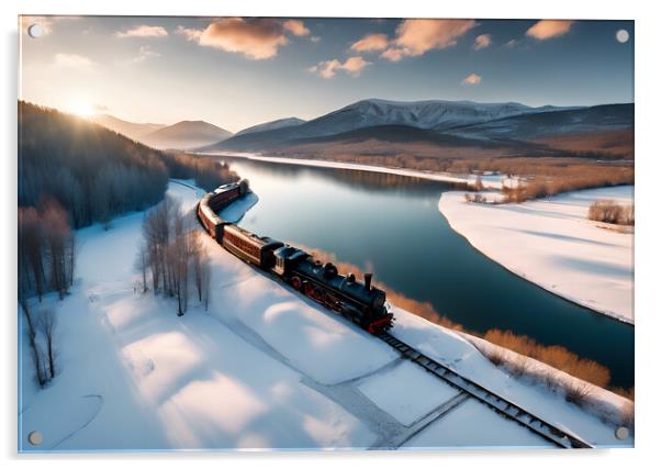 Steam Train In The Snow Acrylic by Picture Wizard