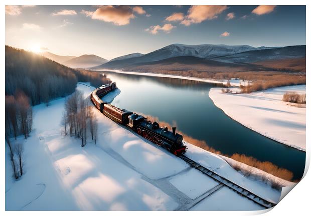Steam Train In The Snow Print by Picture Wizard