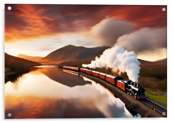 Steam Train Sunset Acrylic by Picture Wizard