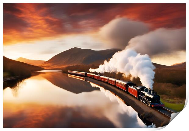Steam Train Sunset Print by Picture Wizard