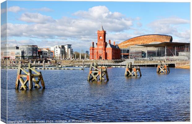 Cardiff Bay, the Pierhead Building, Senedd and Millenium Centre Canvas Print by Terry Brooks