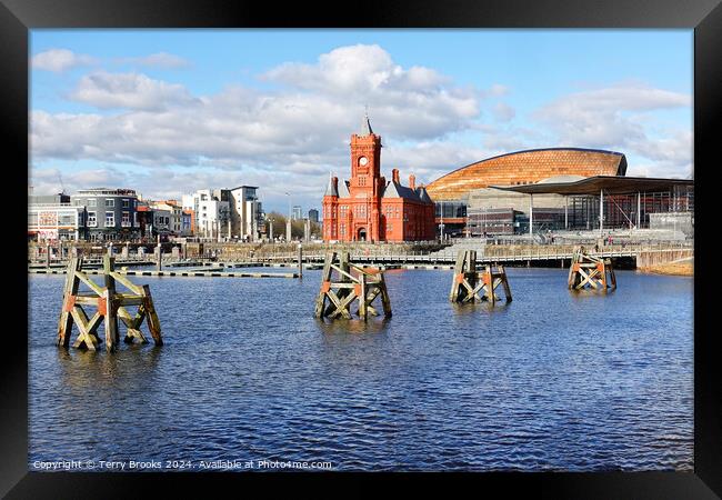 Cardiff Bay, the Pierhead Building, Senedd and Millenium Centre Framed Print by Terry Brooks