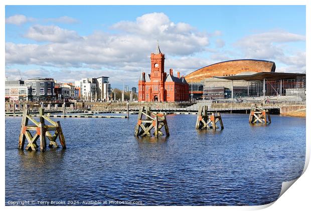 Cardiff Bay, the Pierhead Building, Senedd and Millenium Centre Print by Terry Brooks