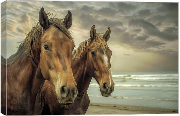 A close up of a brown horses standing on top of a  Canvas Print by T2 