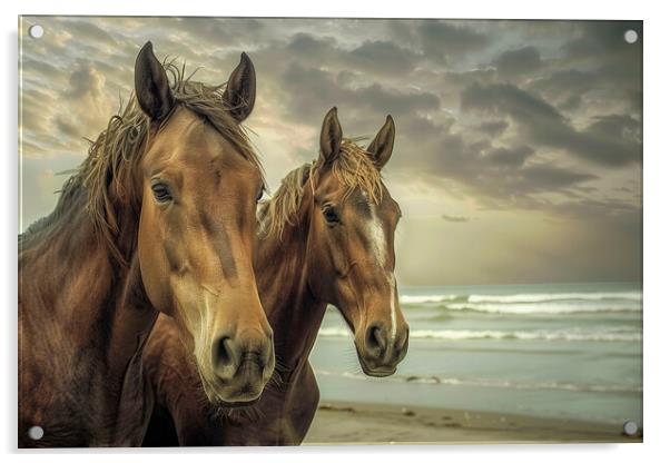 A close up of a brown horses standing on top of a  Acrylic by T2 