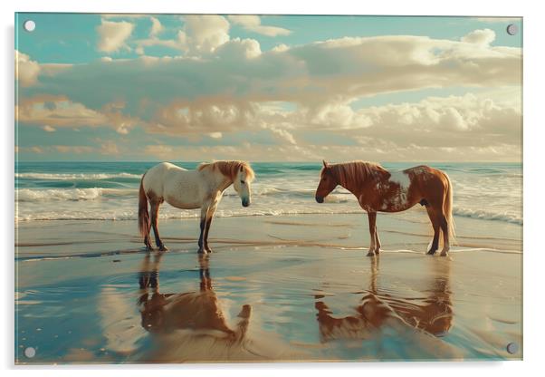 Horses on a beach in Wintertime Acrylic by T2 