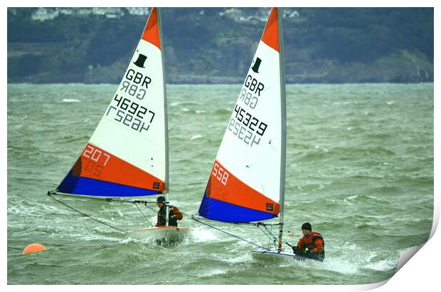 Sailing boats, Toppers, at Paignton, Devon Print by Bryan 4Pics