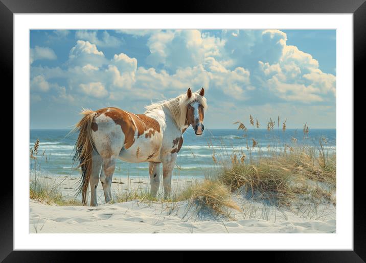 Luskentyre beach Horse - Scottish isle of Harris Framed Mounted Print by T2 