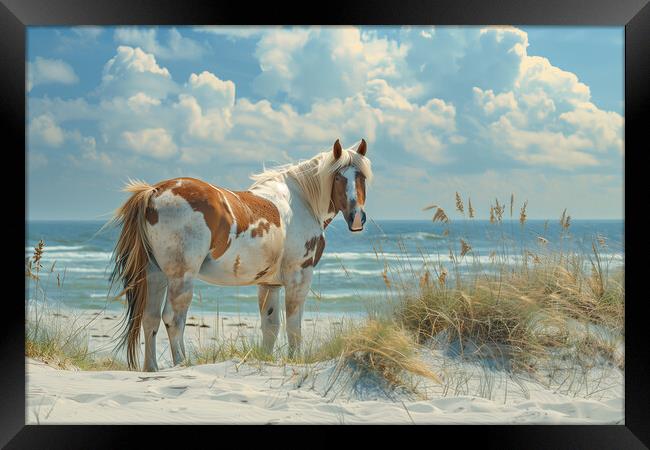 Luskentyre beach Horse - Scottish isle of Harris Framed Print by T2 