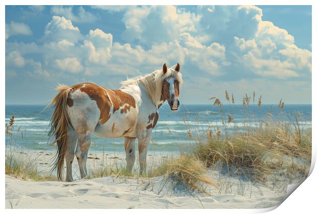 Luskentyre beach Horse - Scottish isle of Harris Print by T2 