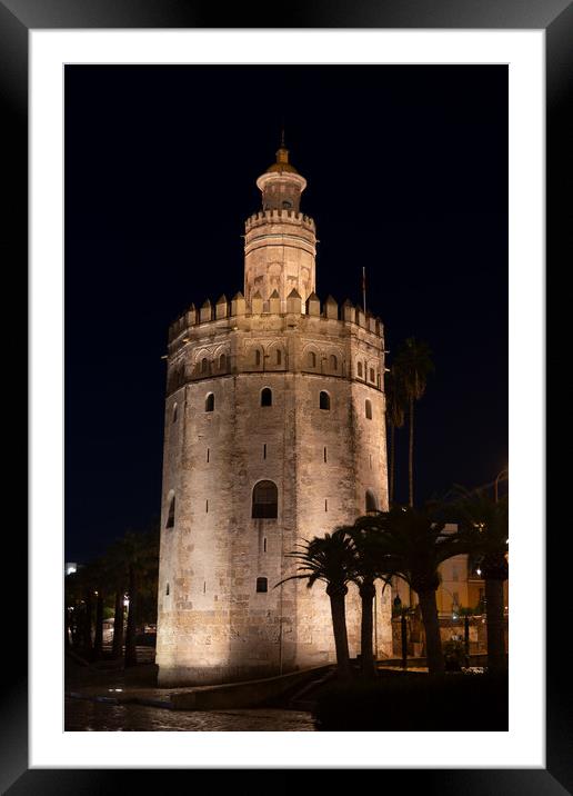 Tower Of Gold At Night In Seville Framed Mounted Print by Artur Bogacki