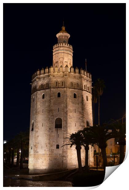 Tower Of Gold At Night In Seville Print by Artur Bogacki