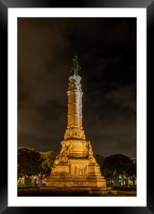 Albuquerque Monument At Night In Lisbon Framed Mounted Print by Artur Bogacki
