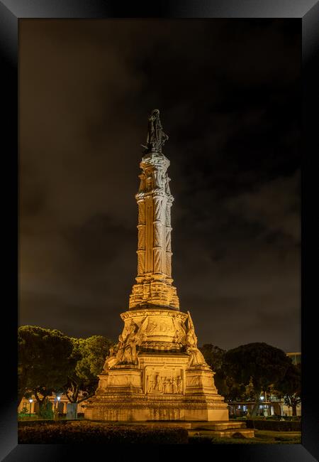 Albuquerque Monument At Night In Lisbon Framed Print by Artur Bogacki