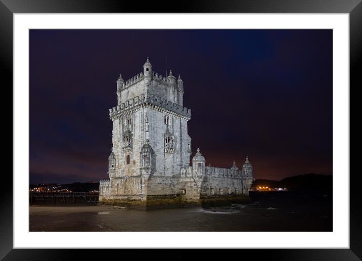 Belem Tower By Night In Lisbon Framed Mounted Print by Artur Bogacki