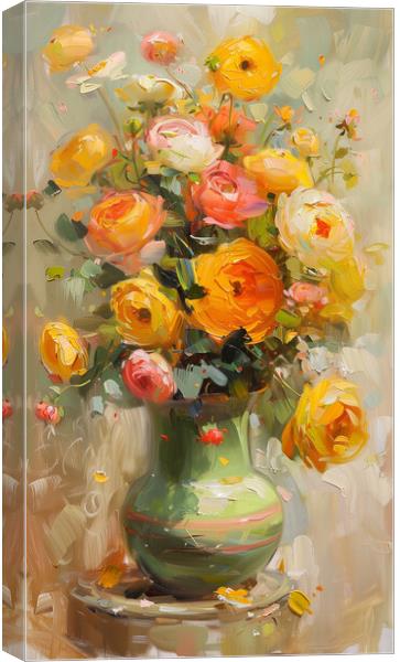 Vase of Flowers Oil Painting Canvas Print by T2 