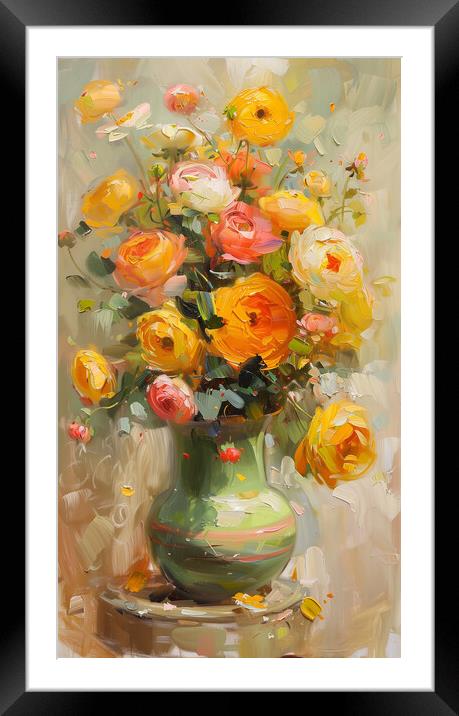 Vase of Flowers Oil Painting Framed Mounted Print by T2 