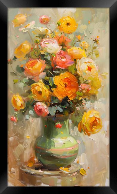 Vase of Flowers Oil Painting Framed Print by T2 