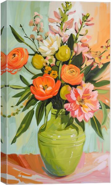 Vase of Flowers Oil Painting Canvas Print by T2 