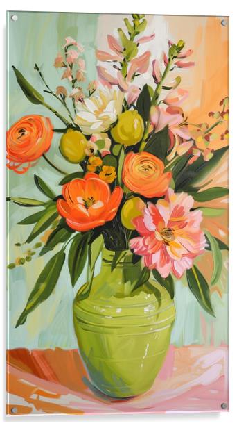 Vase of Flowers Oil Painting Acrylic by T2 