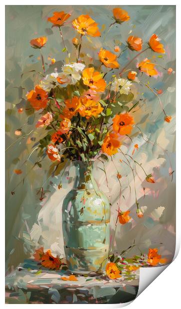 Vase of Flowers Oil Painting Print by T2 