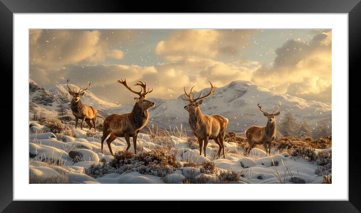 Scottish Bucks Winter Highlands Framed Mounted Print by T2 