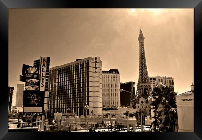 Eiffel Tower Paris and Ballys Hotel Las Vegas Amer Framed Print by Andy Evans Photos