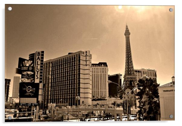 Eiffel Tower Paris and Ballys Hotel Las Vegas Amer Acrylic by Andy Evans Photos