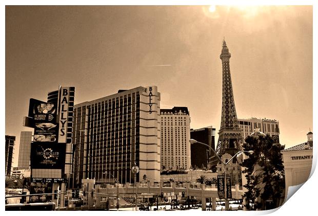 Eiffel Tower Paris and Ballys Hotel Las Vegas Amer Print by Andy Evans Photos