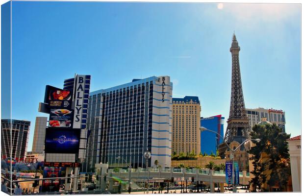 Eiffel Tower Paris and Ballys Hotel Las Vegas America Canvas Print by Andy Evans Photos