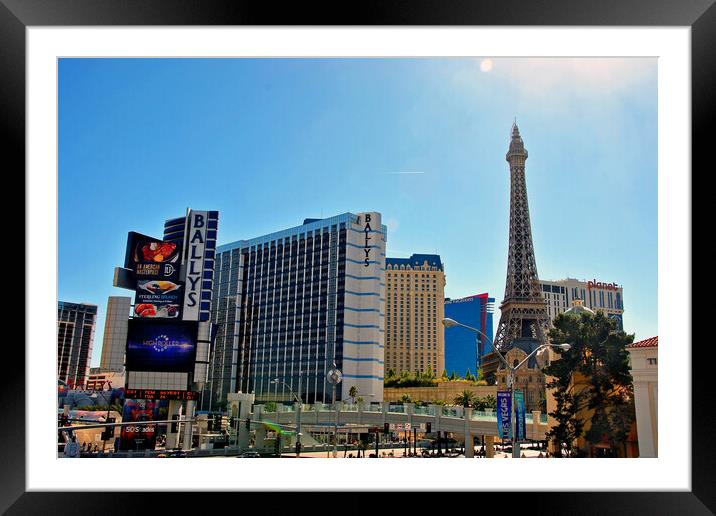 Eiffel Tower Paris and Ballys Hotel Las Vegas America Framed Mounted Print by Andy Evans Photos