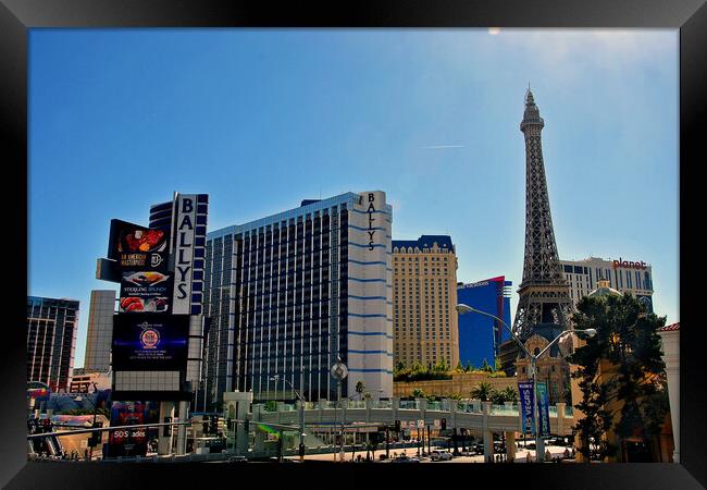 Eiffel Tower Paris and Ballys Hotel Las Vegas America Framed Print by Andy Evans Photos