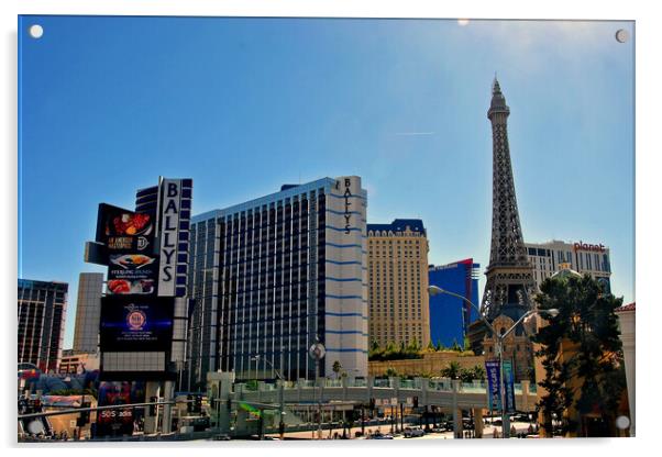 Eiffel Tower Paris and Ballys Hotel Las Vegas America Acrylic by Andy Evans Photos