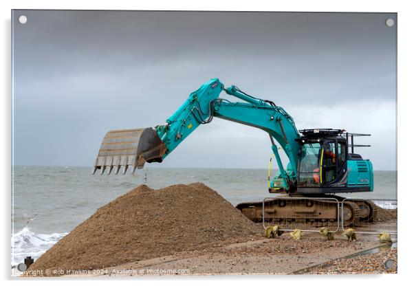 Selsey Bill beach diggering  Acrylic by Rob Hawkins