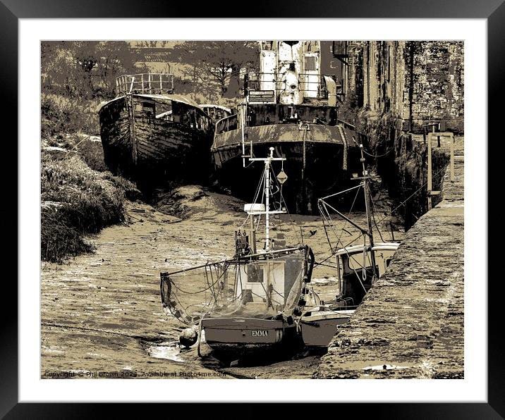 Derelict boats. Annan Harbour, Scotland Framed Mounted Print by Phil Brown