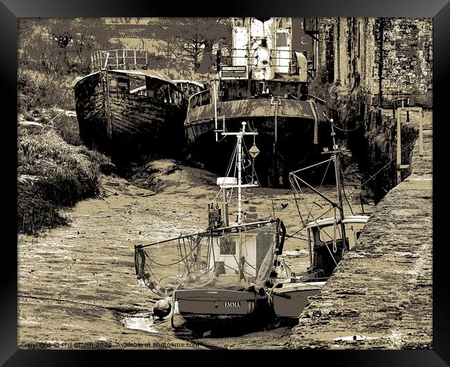 Derelict boats. Annan Harbour, Scotland Framed Print by Phil Brown